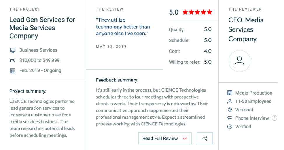 CIENCE Clutch Review - Media Services