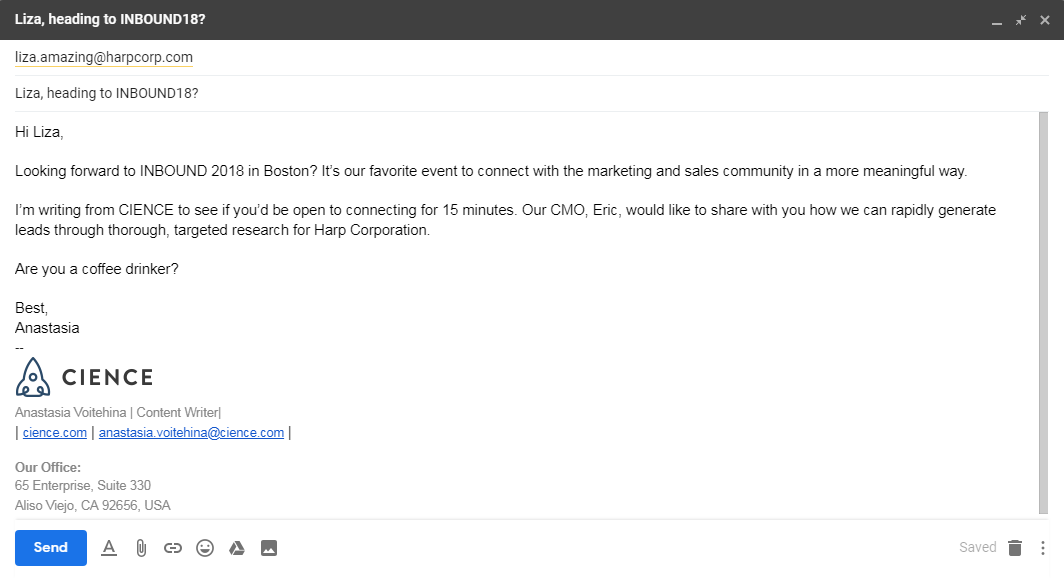 event lead generation: example of email outreach