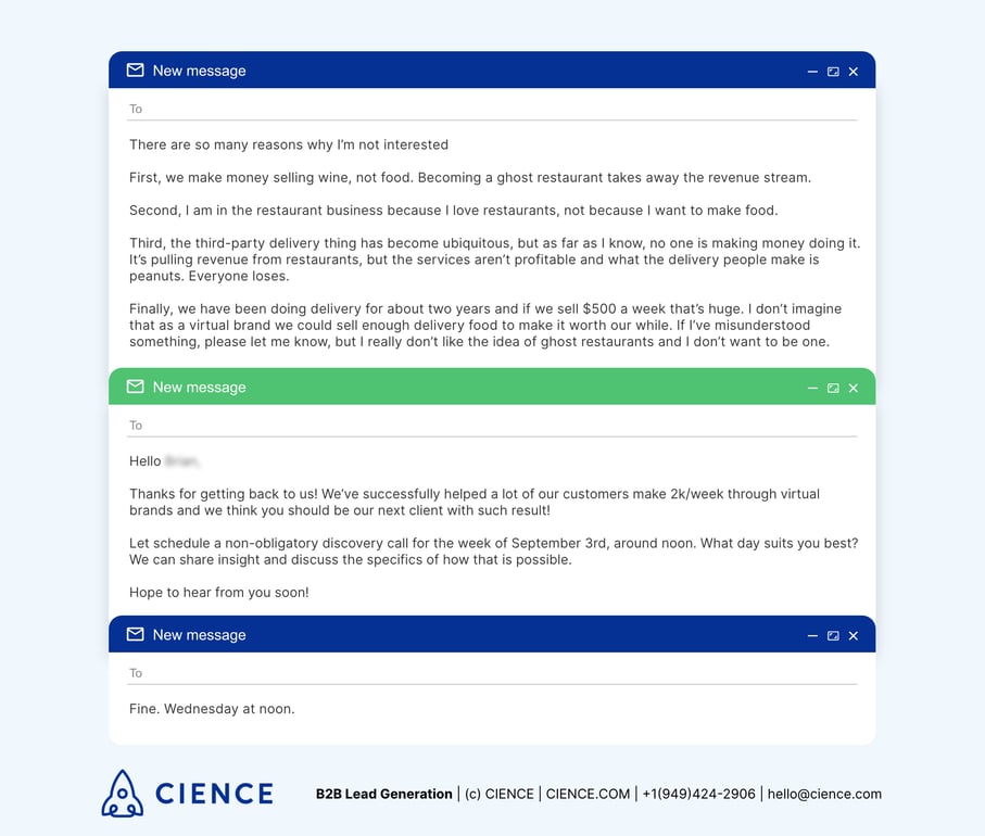 Cold email example: how to handle sales objections