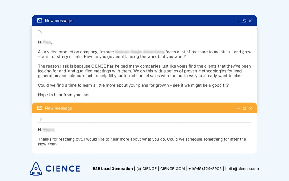 Example of a successful cold email